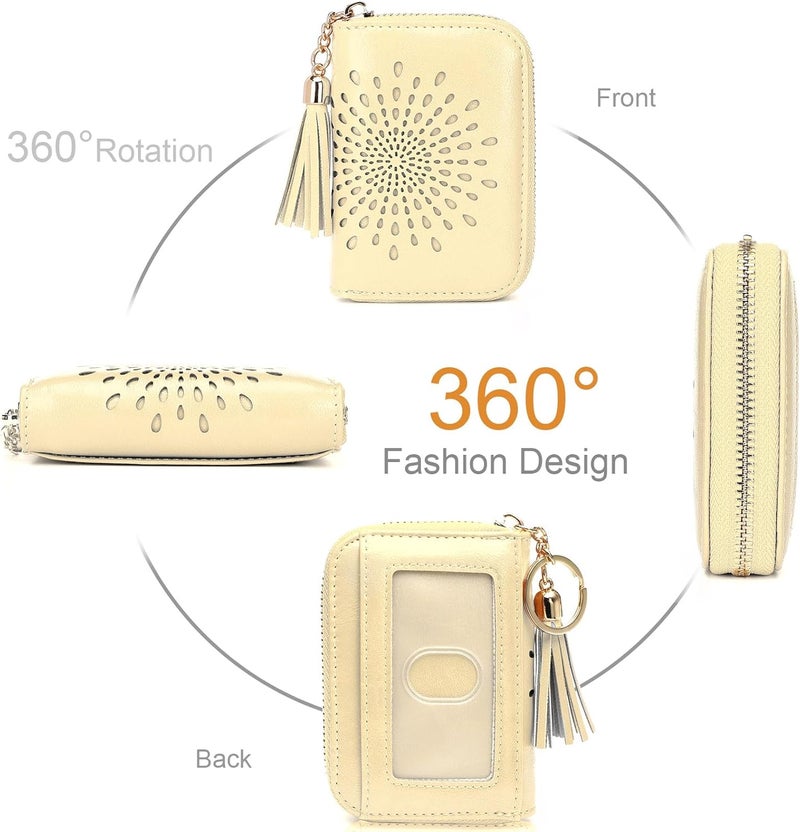 APHISON RFID Credit Card Holder Zipper Card Case Small Wallets for Women Leather Sunflower Style Ladies Girls Credit Card Case 1ZIP-LIGHT-YELLOW - Image 5