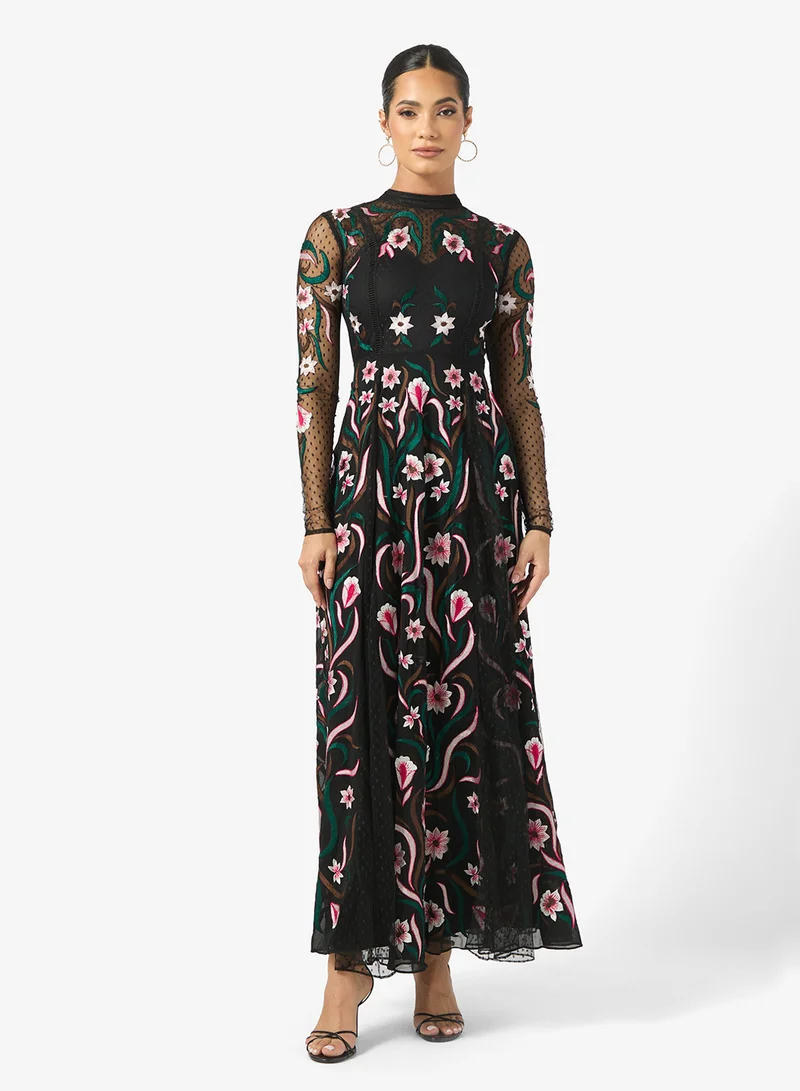 فروك اند فرل Floral Mesh Detailed Maxi Dress