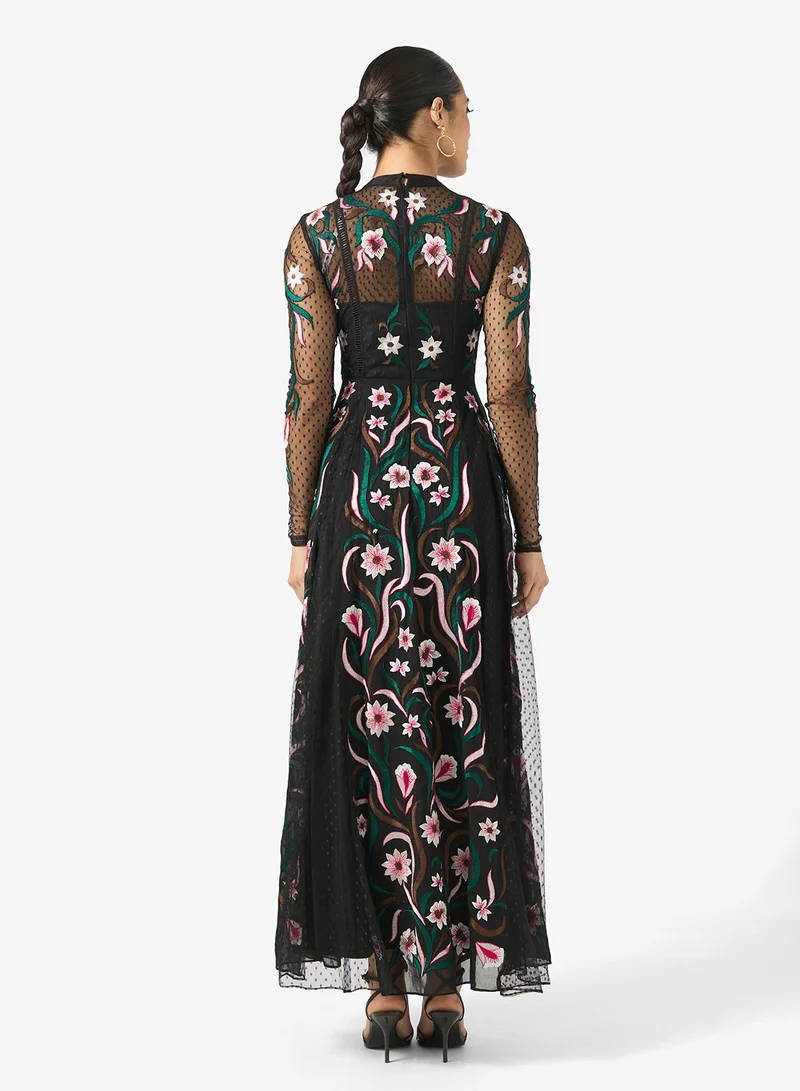فروك اند فرل Floral Mesh Detailed Maxi Dress