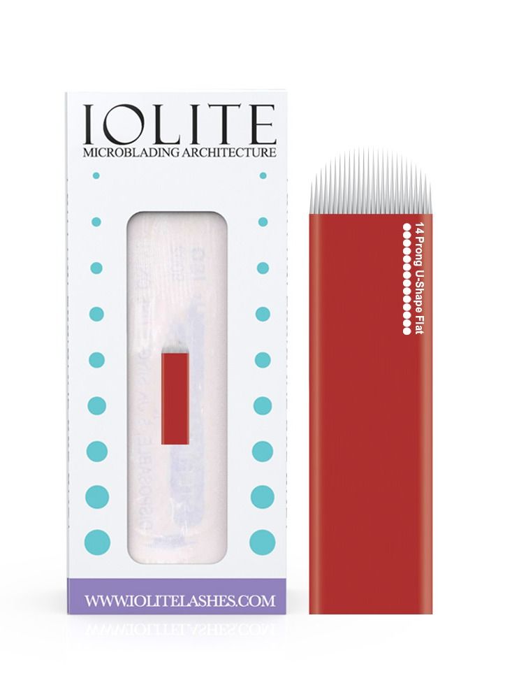 IOLITE Microblading 14 prong U shape flat needle spamu needles size 25mm one time use disposable blade sterile packaged 12pcs - Image 1