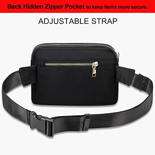 Voikukka Cute Large Black Fanny Packs for Women Cross Body Waist Bag Nylon Fashionable Fanny Pack Designer Workout Hiking Waist Pack Running Travel Gym Pretty Zipper Fashion Quilted Womens Fanny Pack - Image 5