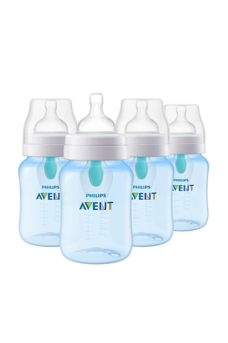 AVENT Philips Anti-Colic Baby Bottle with AirFree Vent, 9oz, 4-Pack, Blue, SCY703/24 - Image 1