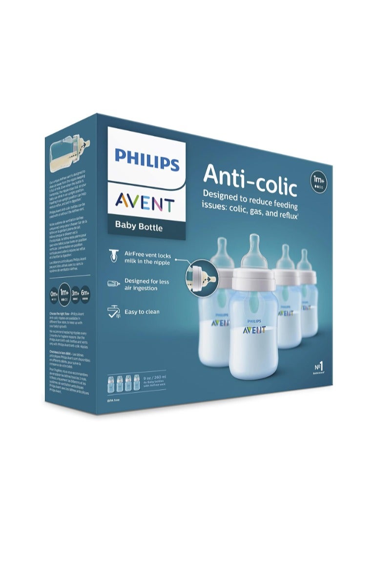 AVENT Philips Anti-Colic Baby Bottle with AirFree Vent, 9oz, 4-Pack, Blue, SCY703/24 - Image 5