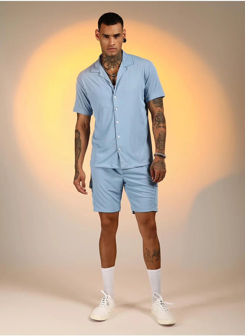 Campus Sutra Men's Baby Blue Ribbed Utility Co-Ord Set