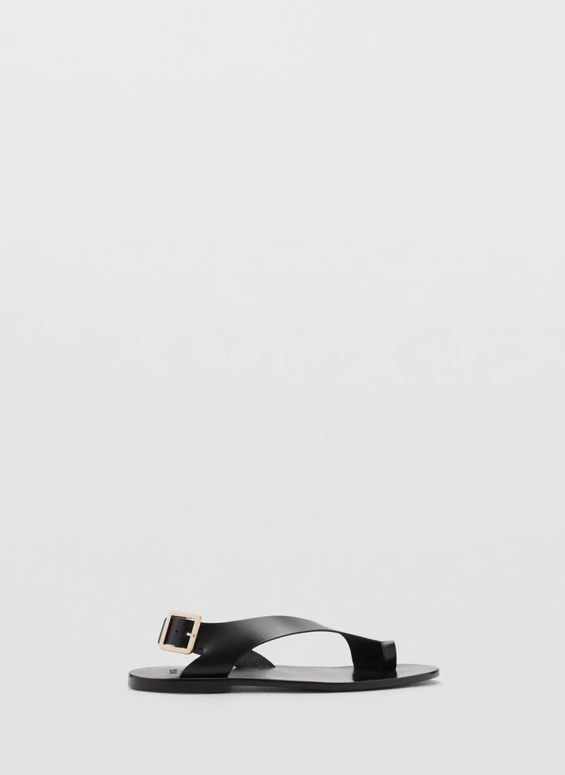 MANGO Leather sandals with cross strap