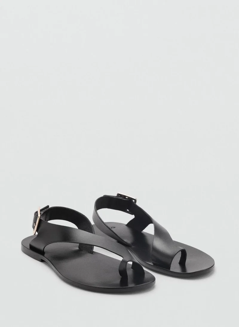 MANGO Leather sandals with cross strap