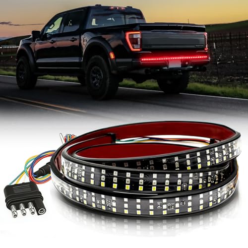 GSOWO Tailgate Light Bar 60 Inch, Triple Row Truck Tail Light Strip for Dodge RAM Fo-rd F150 F250 GMC Silverado, 504 LED Full Function Brake Reverse Turn Signal Hazard Lights No Drill Install, 60 Inch - Image 1