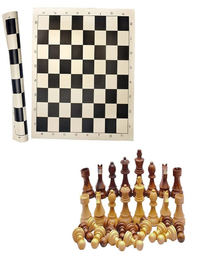 Ciko Chess Pieces and Chess Mat Green or Black Wood Polished 16 Black and 16 Creemy White and 18 x18 Vinyl Foldable Roll-up Matt Wooden 32 Chess-Pieces 5.7cm King - Image 3
