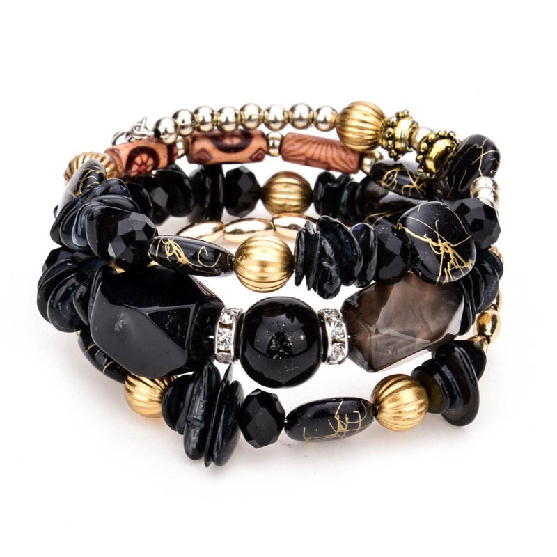 Kicomvi Boho Multilayer Irregular Agate Beads Charm Bracelets Handmade Multi-color Cryston Stone Turquoise Wrap Bracelets for Women Yoga Jewelry (black) - Image 1