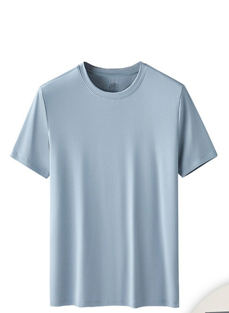 Loquat Men's Solid Color Classic Short Sleeve Crew Neck Modal T-Shirt Greyish Blue 