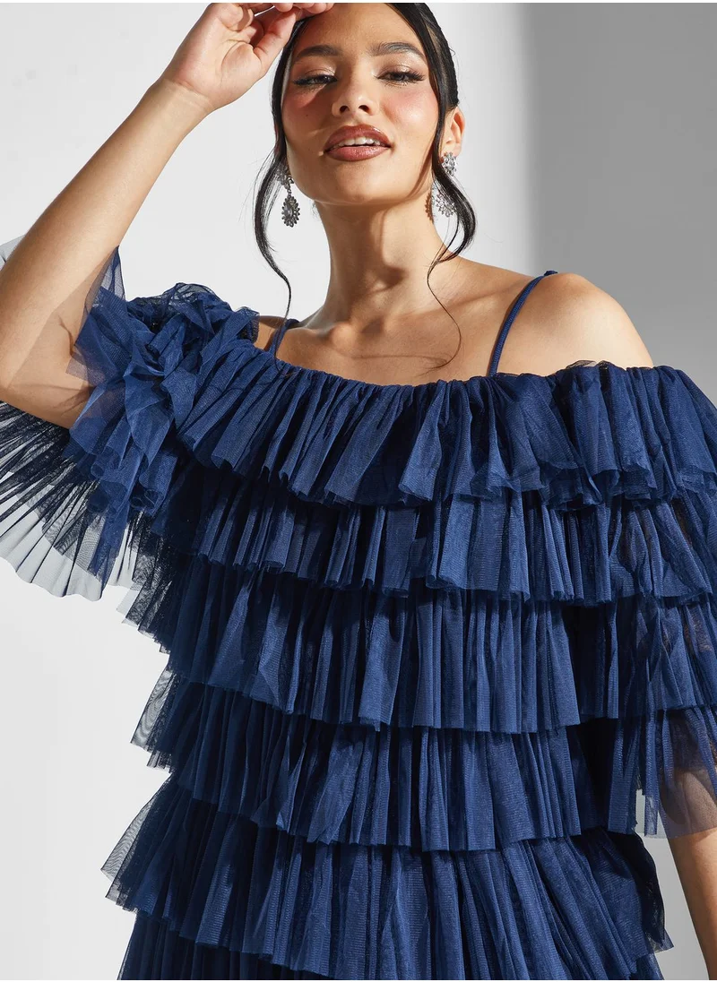 Lace and Beads Bardot Layered Dress