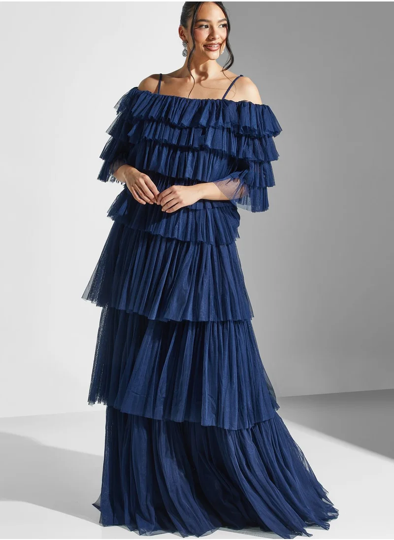 Lace and Beads Bardot Layered Dress