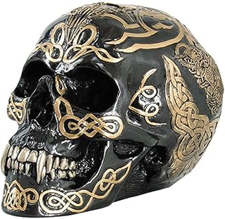 PTC PTC 7 Inch Black and Gold Color Celtic Pattern Skull Statue Figurine  - Image 1
