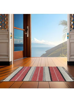 H2H H2H Cotton Stripe Design|Unique Color Combination Bedside Rectangular Rug|60Cm X 90Cm-Red (60X90Cm)  - Image 1