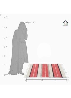H2H H2H Cotton Stripe Design|Unique Color Combination Bedside Rectangular Rug|60Cm X 90Cm-Red (60X90Cm)  - Image 2