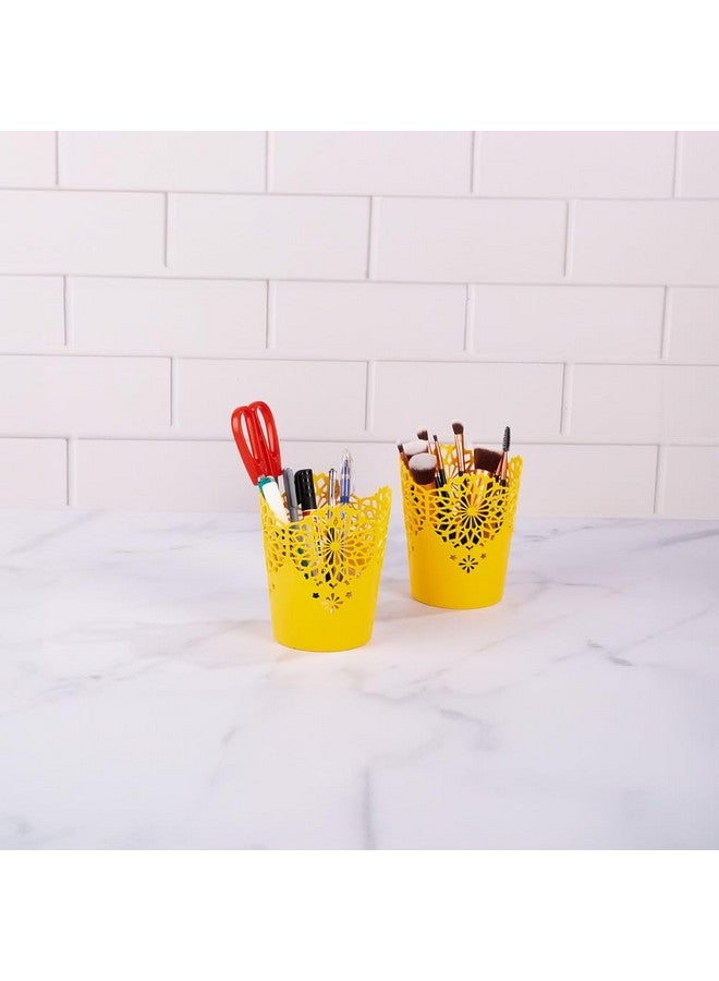 Nayasa Lacy Tall 2 Pcs Cylindrical Basket Set | Portable Basket | Basket Holder | Yellow - Image 4