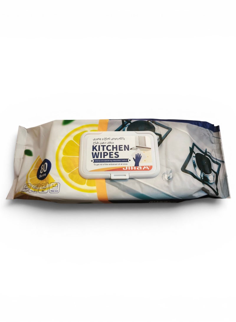 JIHAM Kitchen Cleaning Wet Wipes [1 Pack - 80 Count] Lemon Scented Powerful Cleaning Degreasing & Strong Oil Removal Wet Wipes for Kitchen, Restaurant, and Safe on Skin - Image 2