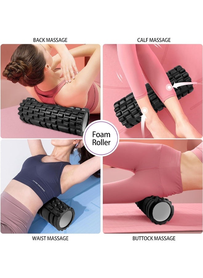 DUNISO Foam Roller Set - Hollow Foam Massage Roller, Massage Ball, Roller Stick, Stretch Band, Resistance Band, Storage Bag, Suitable for Muscle Massage, Relieve Muscle Soreness, Grid (6 Pack)  - Image 2