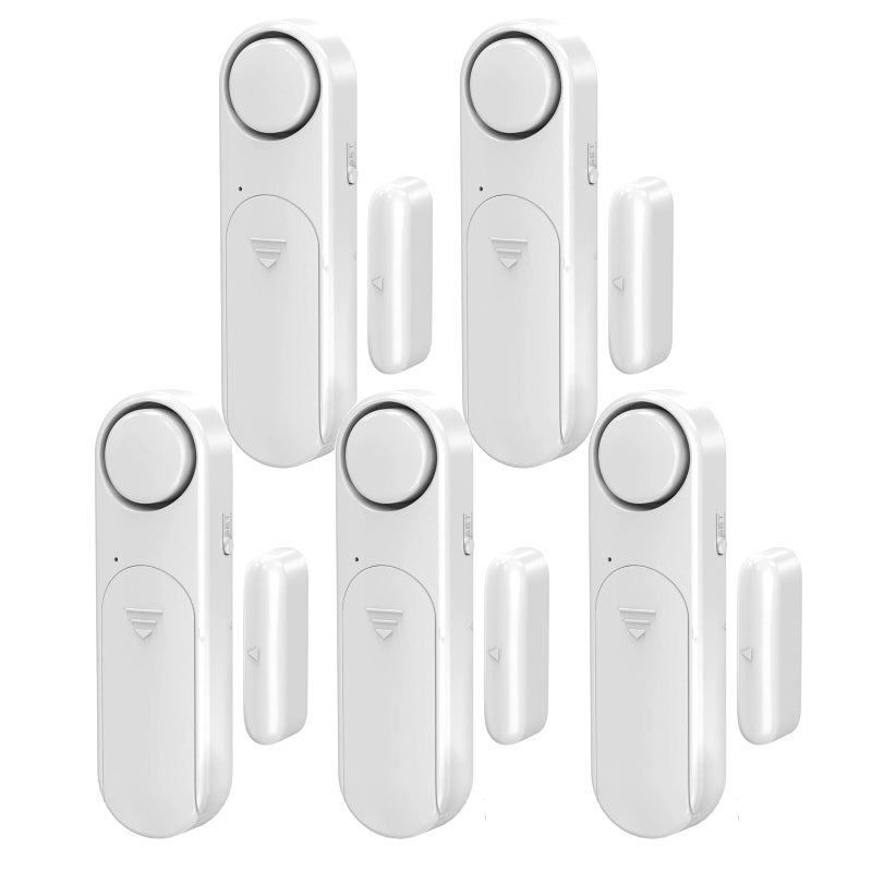 METAK Window and Door Alarm When Opened (5 Pack) for Kids Safety/Home Security, Sliding Front Door Opening Sensor Alarms for Dementia, 120dB Burglar Alert, Ideal for Business, Garage, Apartment,House, White - Image 1