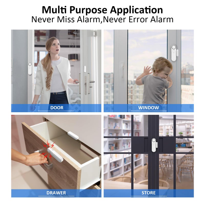 METAK Window and Door Alarm When Opened (5 Pack) for Kids Safety/Home Security, Sliding Front Door Opening Sensor Alarms for Dementia, 120dB Burglar Alert, Ideal for Business, Garage, Apartment,House, White - Image 4