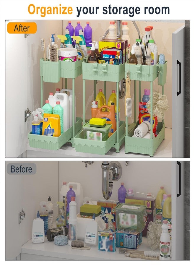 Sevenblue 3 Pack Under Sink Organizer, 2-Tier Multi-Use Kitchen Bathroom Organizers and Storage with Sliding Drawer，Bathroom Cabinet Organizer (Green) - Image 3