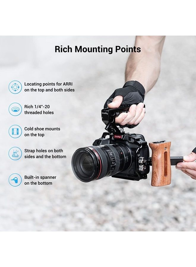 SmallRig R5 / R5 C / R6 Cage for Canon R5 R6 R5 C, Aluminum Alloy DSLR Rig Stabilizer with Cold Shoe, 1/4"-20 and 3/8"-16 Threaded Holes for Filmmaking, Video Shooting 2982B - Image 4