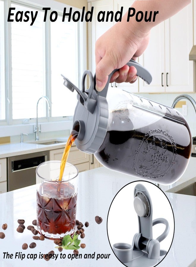 MBSRITY Cold Brew Coffee Maker 64 OZ 2 Pack Mason Jar Cold Brew Pitcher With Infuser 2 Quart Wide Mouth Iced Coffee Maker With Pour Spout Lid And Handle Half Gallon Airtight & Leakproof Pitcher For Fridge - Image 4
