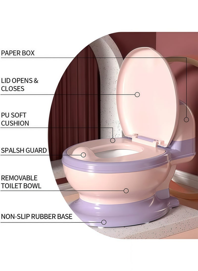 XiuWoo Baby Potty Toilet Seat Potty Training Seat Toddler Potty Chair with Soft Seat, Removable Potty, Toilet Paper Holder and Splash Guard Anti-slip for Toddlers, Removable Toilet, Holds Paper Towel, Splash Proof（Pink+Purple） - Image 3