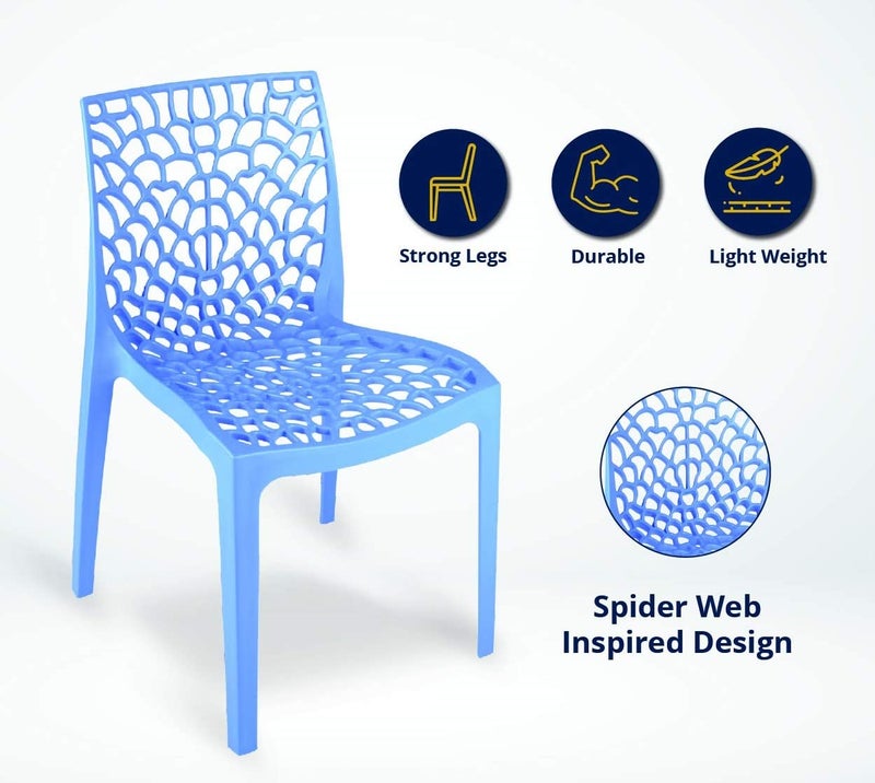Binani Web Dining/Cafeteria/Designer Armless Heavy Duty Plastic Chair for Home,Office and Garden (Set of 1, Soft Blue) - Image 4