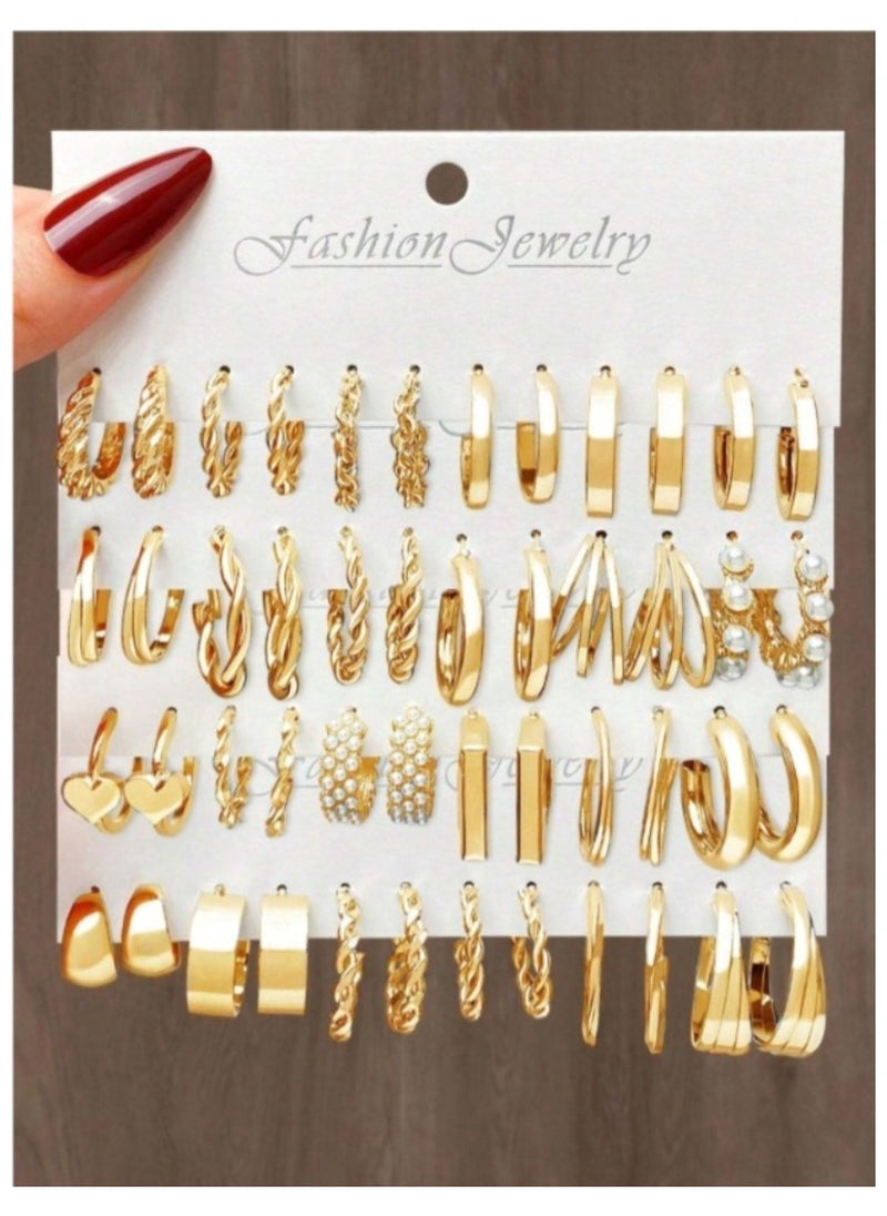 Huitich 24 Pairs Gold Colour Tone Hoop & Stud Earrings Set Elegant Fashion Jewelry  - Image 4