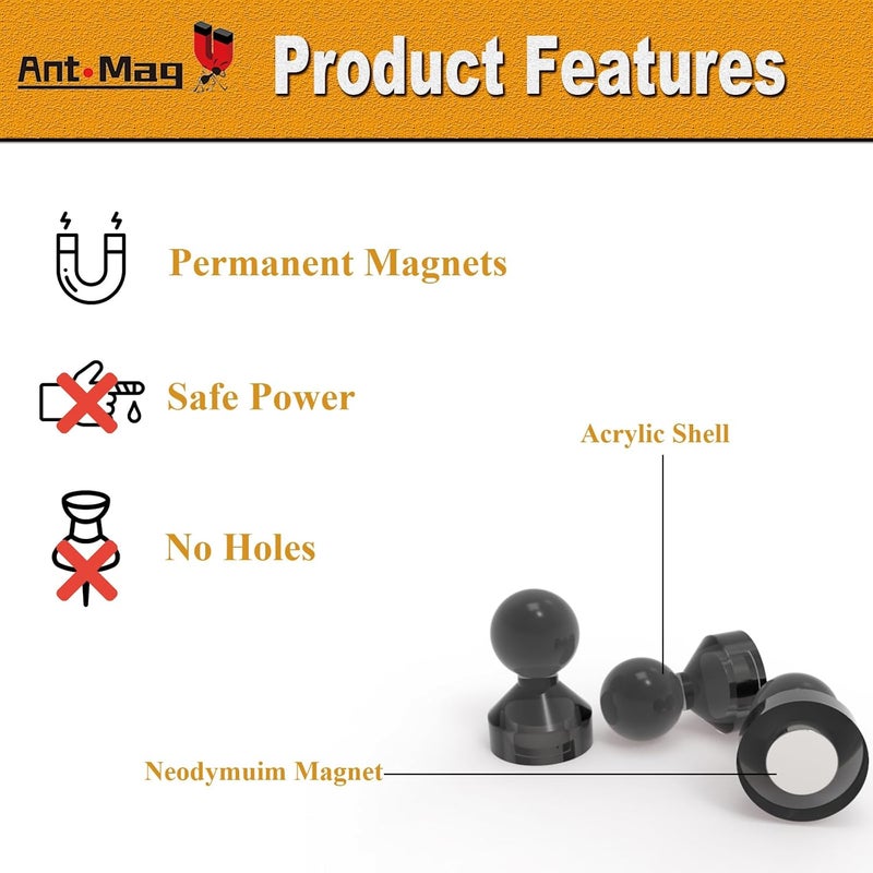 Ant Mag Magnetic Push Pins, 72 Pack Strong Whiteboard Magnets for Fridge, Maps, Office, Kitchen & Classroom Black - Image 4