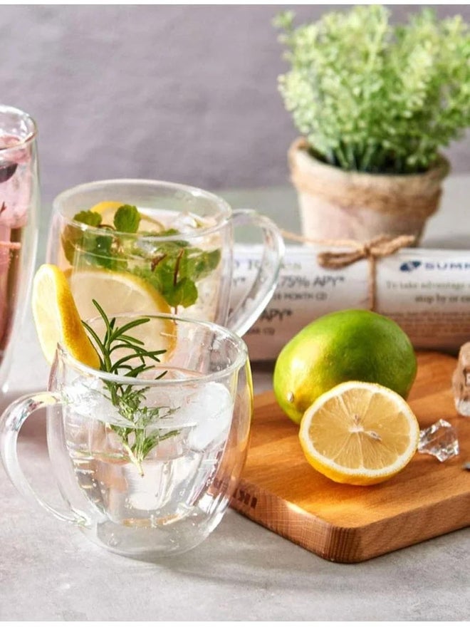 1CHASE Set of 4 - Double Wall Coffee Tea Cup With Handle, 250ml - Image 3