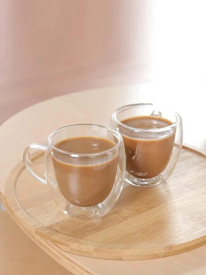 1CHASE Set of 4 - Double Wall Coffee Tea Cup With Handle, 250ml - Image 2