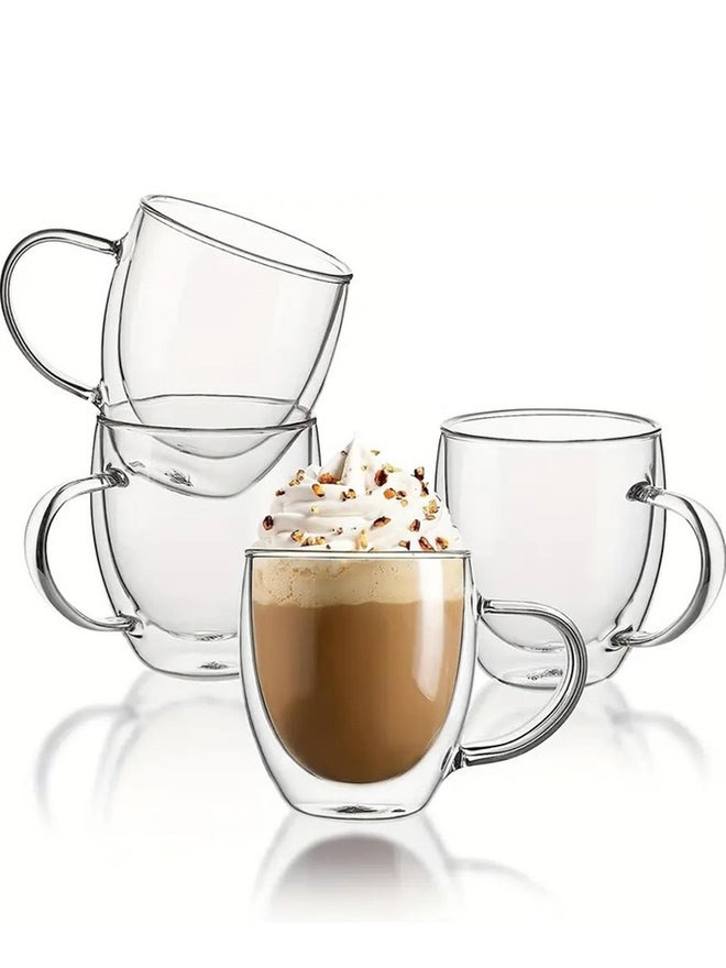 1CHASE Set of 4 - Double Wall Coffee Tea Cup With Handle, 250ml - Image 1