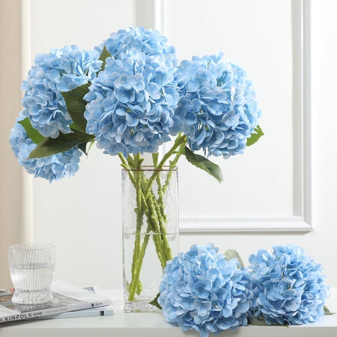 3PCS LATEX HYDRANGEA FLOWERS REAL TOUCH ARTIFICIAL FLOWER FAKE HYDRANGEA BOUQUET FLOWERS WITH STEMS FOR WEDDING PARTY OFFICE HOME DECORATIONBLUE