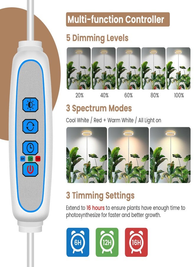Kullsinss Grow Lights for Indoor Plants, Full Spectrum Plant Grow Light with 6/12/16H Timer, 3 Color Modes, 5 Brightness, 10"-65" Height Adjustable Growing Lamp for Large Indoor Plants (2 Pack) - Image 5