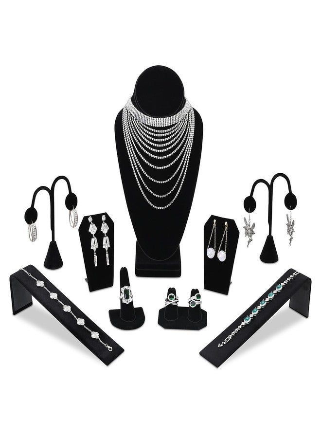 MOOCA 9 Pcs Jewelry Display Set, Necklace Display Bust, Bracelet Holder Stand, Earring Organizer, Ring Holder Stand for Showcase and Store, Black Velvet - Image 1