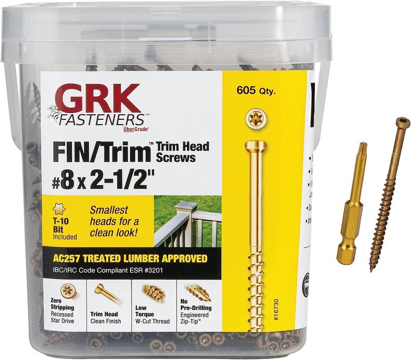 GRK 772691167309 8 x 212 Fasteners 16730 FINTrim Screws 605CT Gold 605 Count