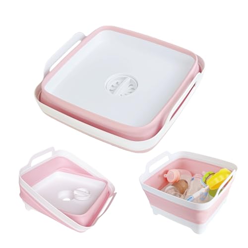 GIMWA Collapsible Wash Basin for Baby Bottles - 2.4 Gallons Portable Wash Bin for RV Camping Sink, Space-Saving Dish Tub (Pink) - Image 1