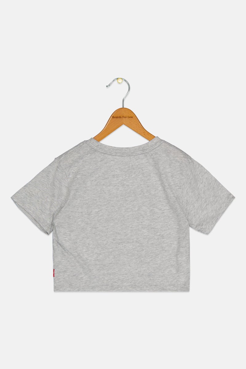 Levi's Kids Girl Crew Neck Short Sleeves Brand Logo Tops, Grey - Image 2
