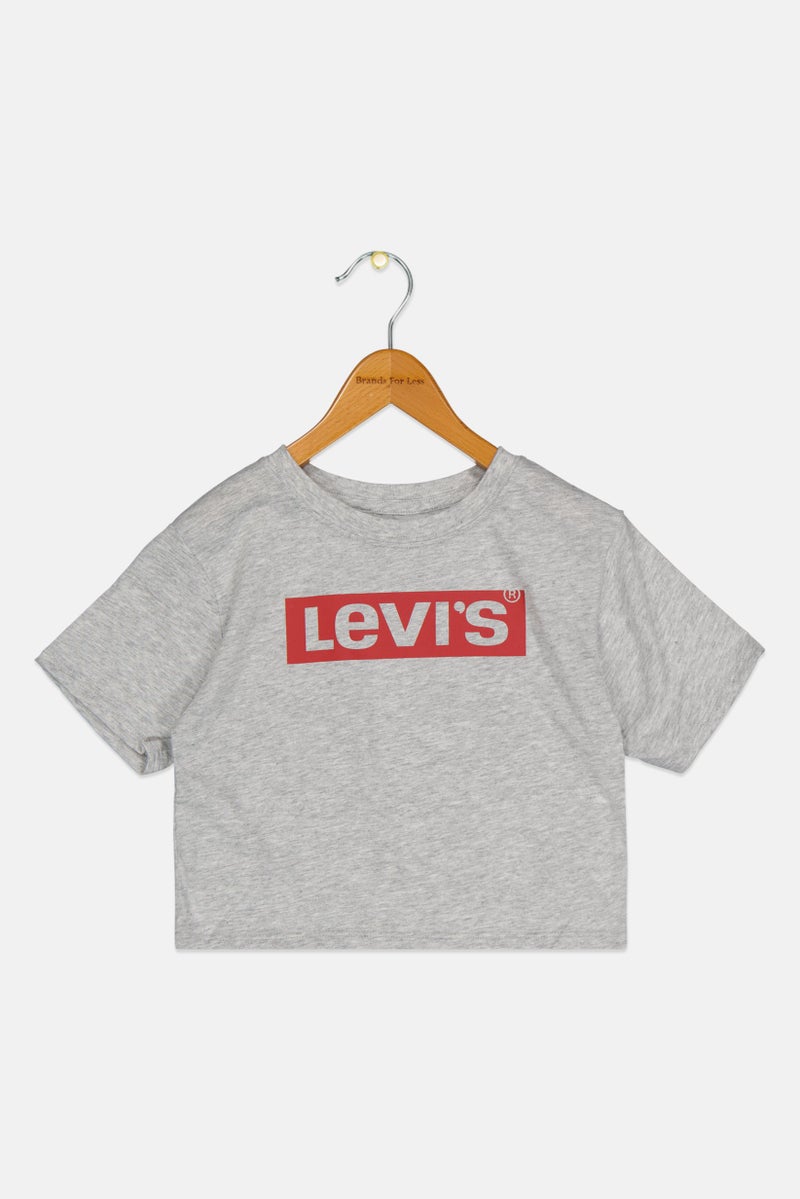 Levi's Kids Girl Crew Neck Short Sleeves Brand Logo Tops, Grey - Image 1