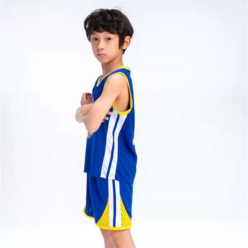 Children'S Basketball Suit Warriors Team No.30 Curry Jersey Male And Female Primary And Secondary School Students' Kindergarten Training Suit - Image 2