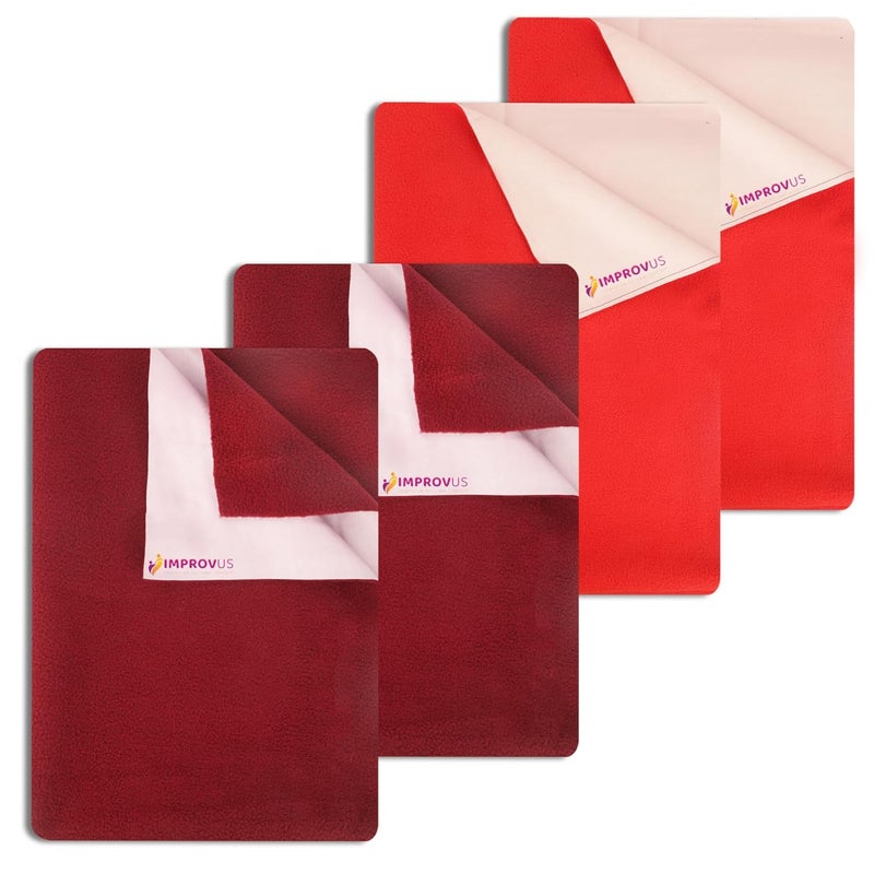IMPROVUS Instadry AntiPiling Fleece Extra Absorbent Quick Dry Sheet for New Born Babies Cotton Bed Protector Mattress Reusable Waterproof baby Cot sheet for Toddler Infant Brown Red Pack of 4