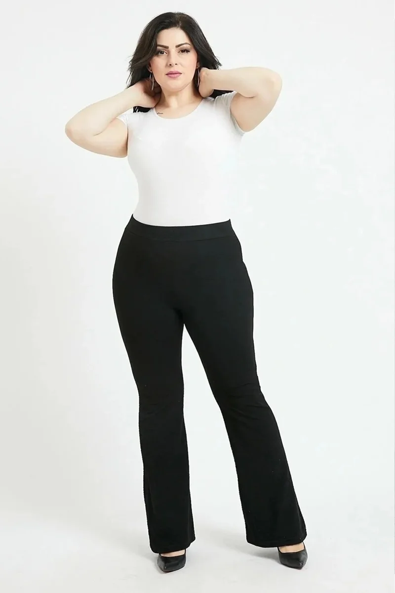 Swana Plus Size Bell-bottom Steel Knit Fabric Elastic Leggings Trousers