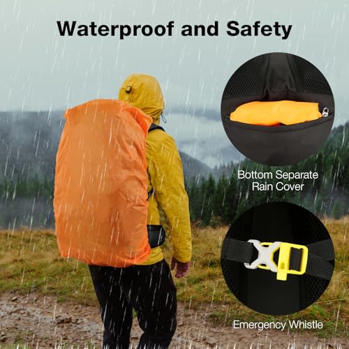 Outplea 60L Waterproof Backpacking Hiking Backpack with Rain Cover for Men, Large Outdoor Backpack for Camping Trekking Traveling, Black - Image 4