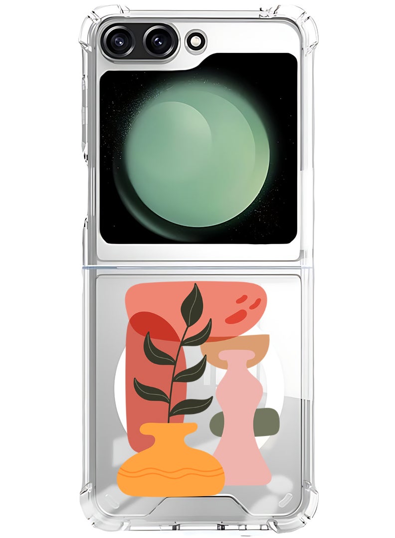 Theodor Magnetic Case for Samsung Galaxy Z Flip 6 Compatible with MagSafe Wireless Charging, Shockproof Phone Bumper Cover Vase leaf - Image 1