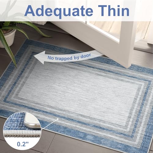 Beeiva Bordered 3x5 Washable Rug,Modern Printed Area Rug for Entryway Non Slip Indoor, Blue Non Shedding Entryway Ultra Thin Carpet for Office Bedroom Living Room Decor - Image 3