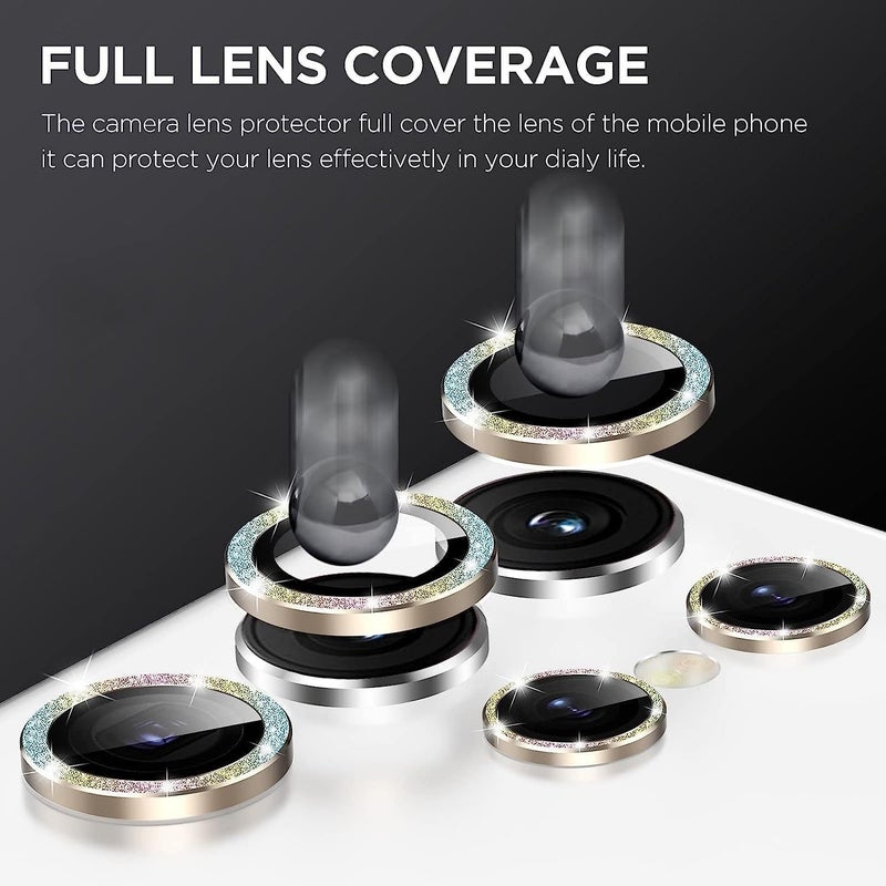 جابي Glitter Camera Lens Protector for Samsung Galaxy S25 Ultra, Aluminum Alloy Ring Tempered Glass Lens Protector Anti Scratch Decorative Camera Cover Fits for Galaxy S25 Ultra Glitter Silver - Image 5