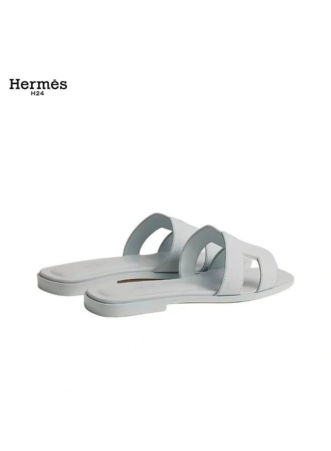Hermes H24 حذاء مسطح مفتوح من الأمام من جلد العجل من Hermes H24 Oran، بنمط H، للنساء، صيفي، أبيض - Image 2