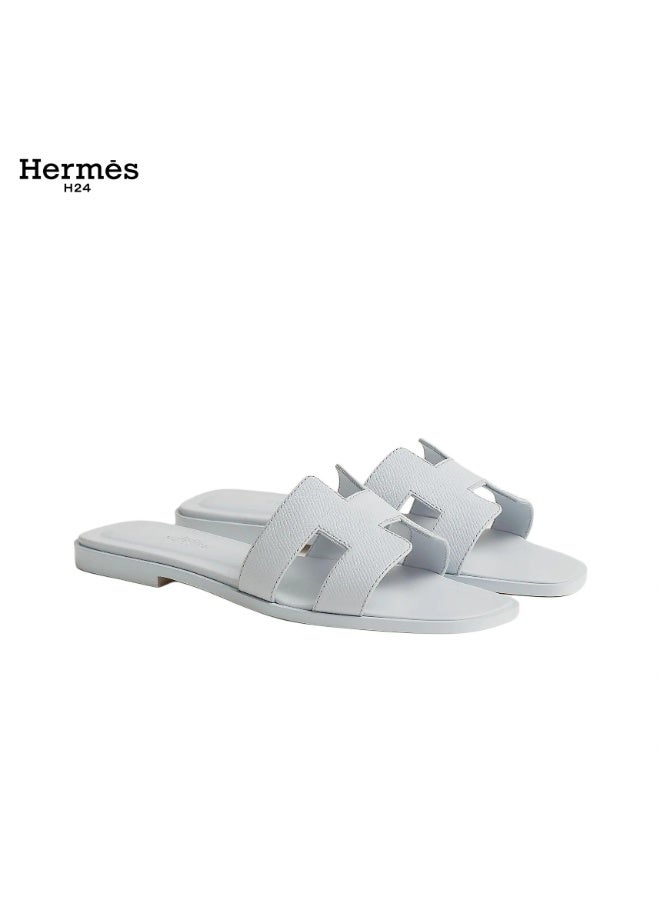 Hermes H24 حذاء مسطح مفتوح من الأمام من جلد العجل من Hermes H24 Oran، بنمط H، للنساء، صيفي، أبيض - Image 1